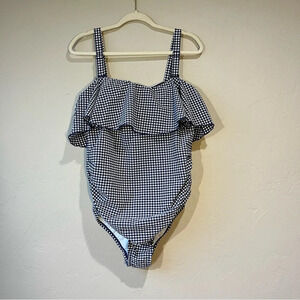 one piece swimsuit gingham plaid ruffle preppy classic removeable straps beach